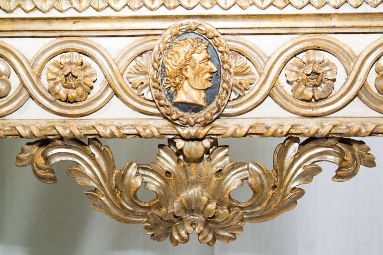 18th Century and Earlier Italian Louis XVI Lacquered and Golden Console with Original Marble