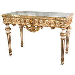 Italian Louis XVI Lacquered and Golden Console with Original Marble