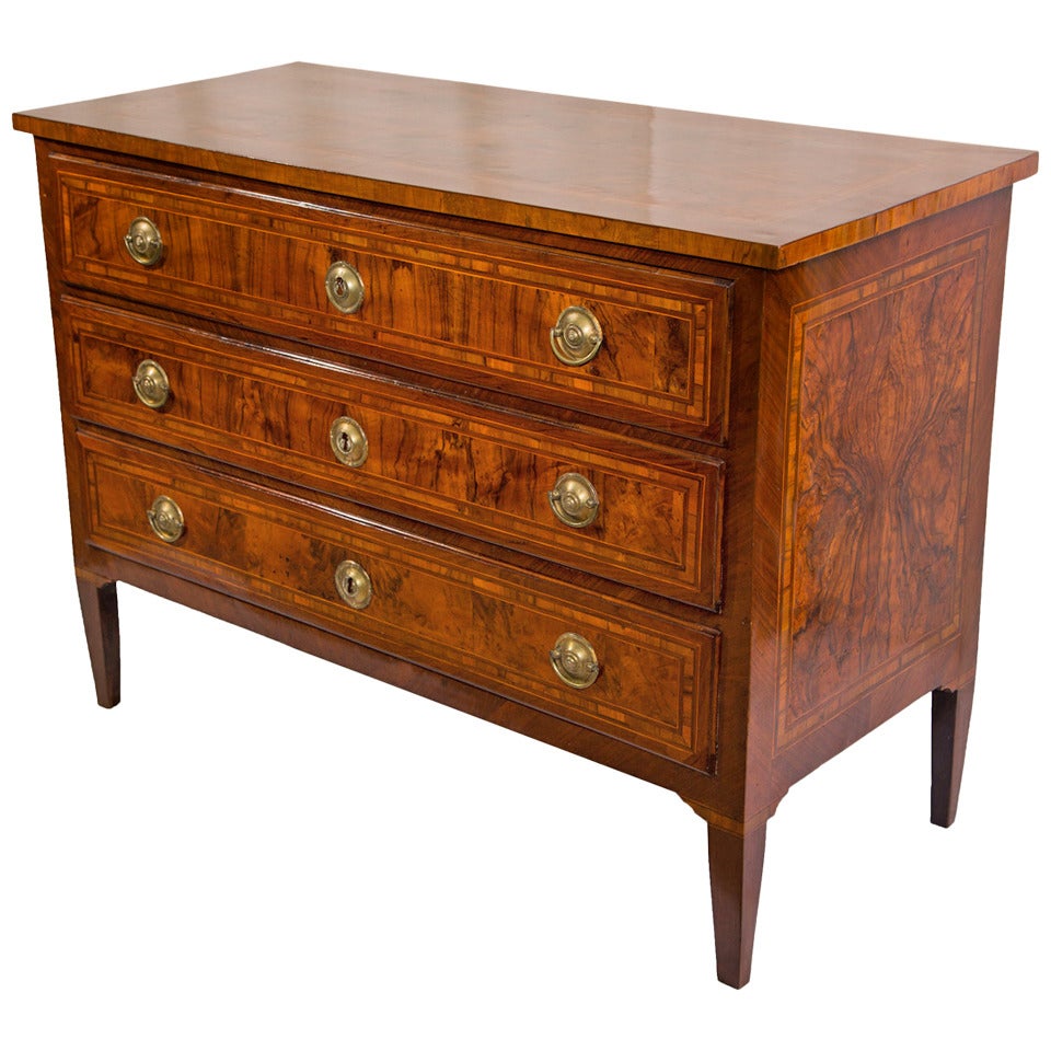 Louis XVI Lombard Chest of Drawers Made of Walnut For Sale
