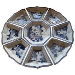 Chinese Canton blue and white nine-piece set of sweet meat dishes