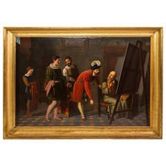 "Carlo V Picks Up Tiziano's Brush" Italian Oil on Canvas