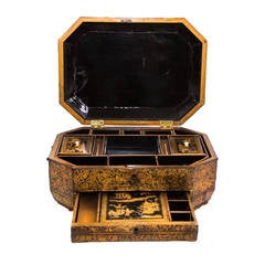 19th Century French Wooden Jewelry Box Laqued Chinoiserie