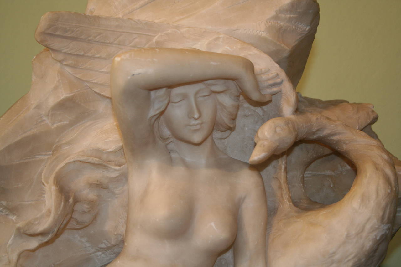 Italian Early 20th Century Marble Swan Goddess