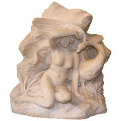 Italian Early 20th Century Marble Swan Goddess