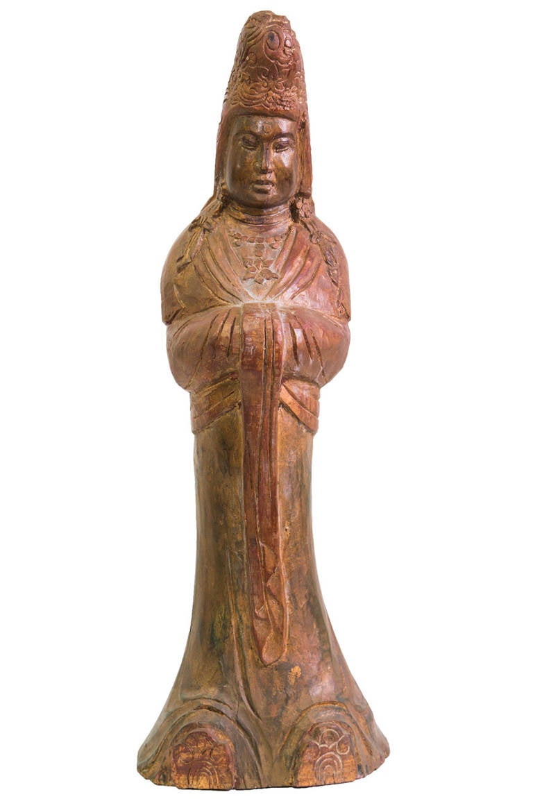 19th Century Thai Divinity Wood Statue