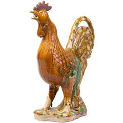 Early 20th Century Terracotta Invetriata Chinese Rooster