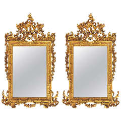 Pair of North Italian Rococo Carved Giltwood Mirrors