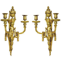 Exceptional Pair of French "aux Putti" Wall Lights