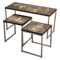 Retro Belarti Coffee Table with Two Side Tables with Hand-Painted Tiles