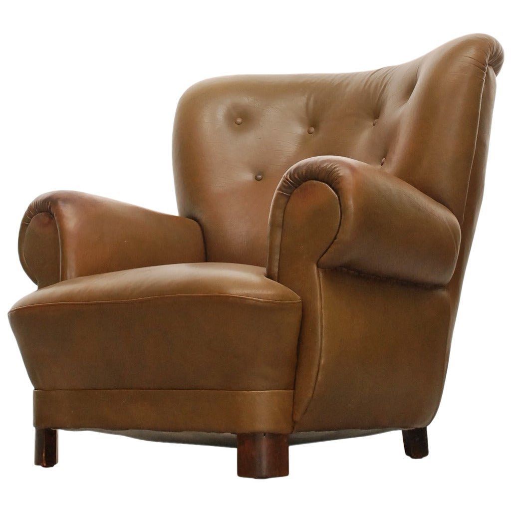 Danish Giant Club Chair in Leather (incl delivery US) For Sale