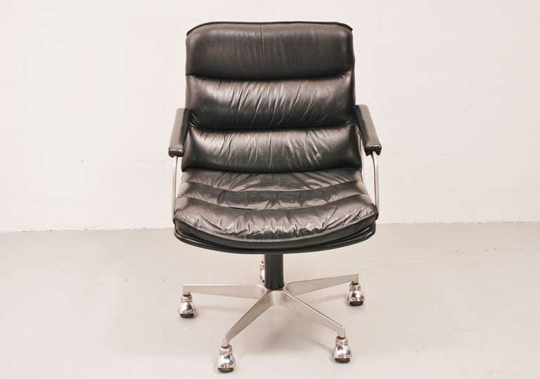 Mid-Century Modern Artifort Office Chair in Black Leather