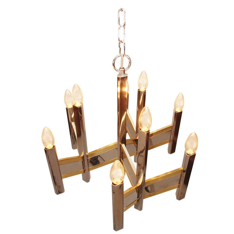 Beautiful Sciolari Chandelier in Brass and Chrome For Sale