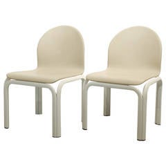 Rare Set of Two Gae Aulenti Chairs in Creme Leather