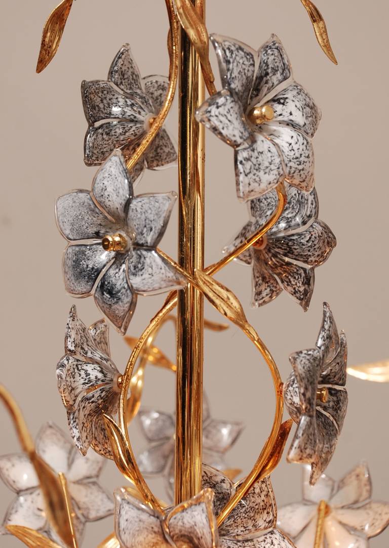 Brass Superb Italian Art Chandelier with Murano Flowers For Sale