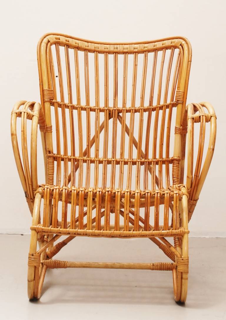 Dutch Original high rattan club chair from Rohé For Sale