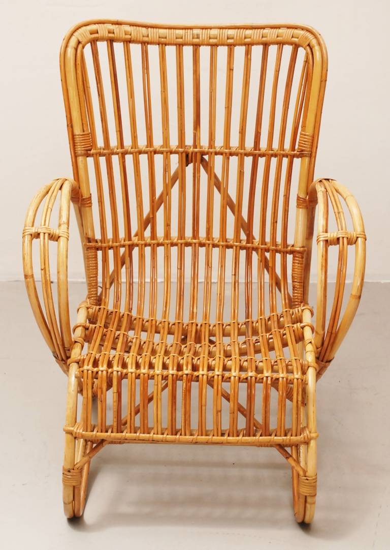 Original high rattan club chair from Rohé In Excellent Condition For Sale In Rotterdam, NL