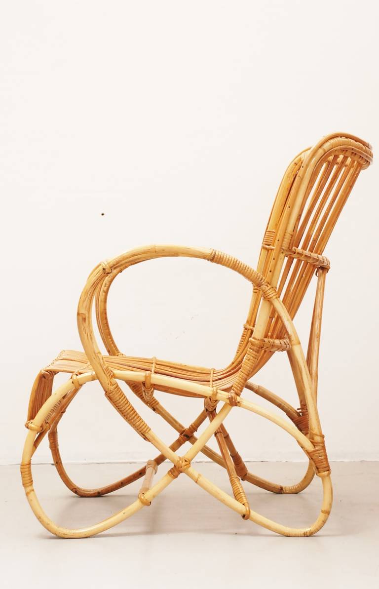 Mid-20th Century Original high rattan club chair from Rohé For Sale