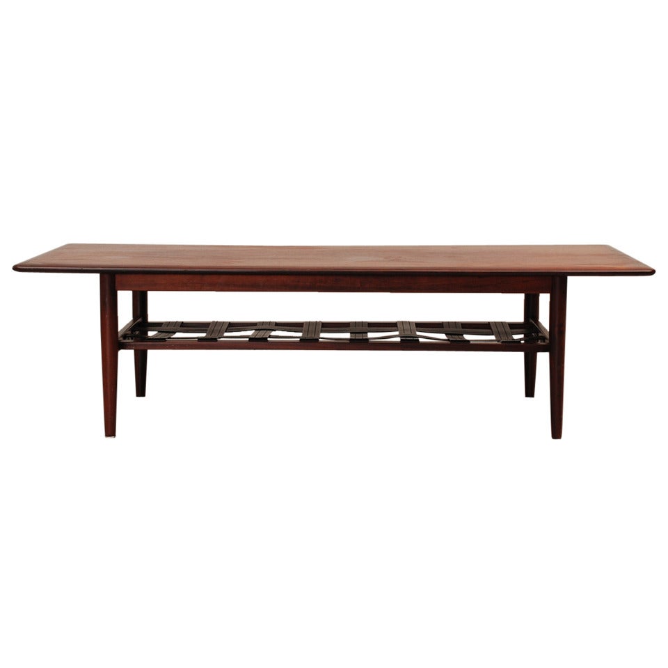 Danish Coffee Table with Leather Magazine Rack at 1stDibs