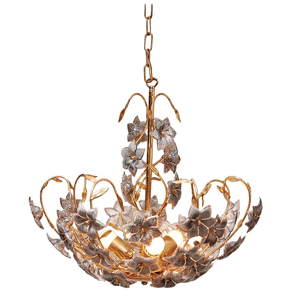 Superb Italian Art Chandelier with Murano Flowers For Sale