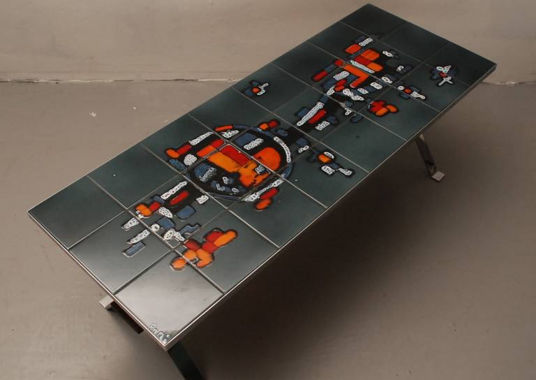 Superb Belgian tile coffee table by Adri In Excellent Condition For Sale In Rotterdam, NL