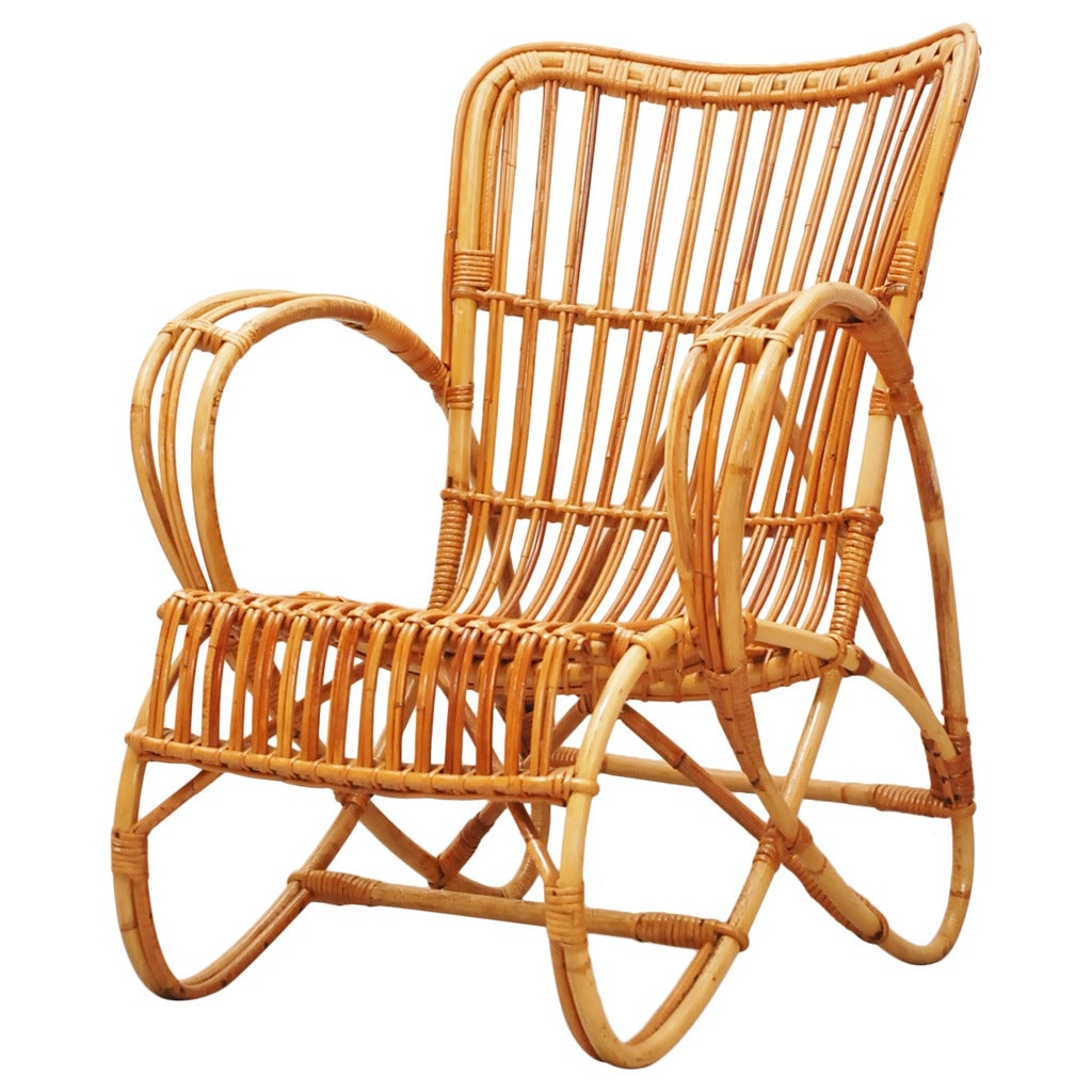 Original high rattan club chair from Rohé For Sale