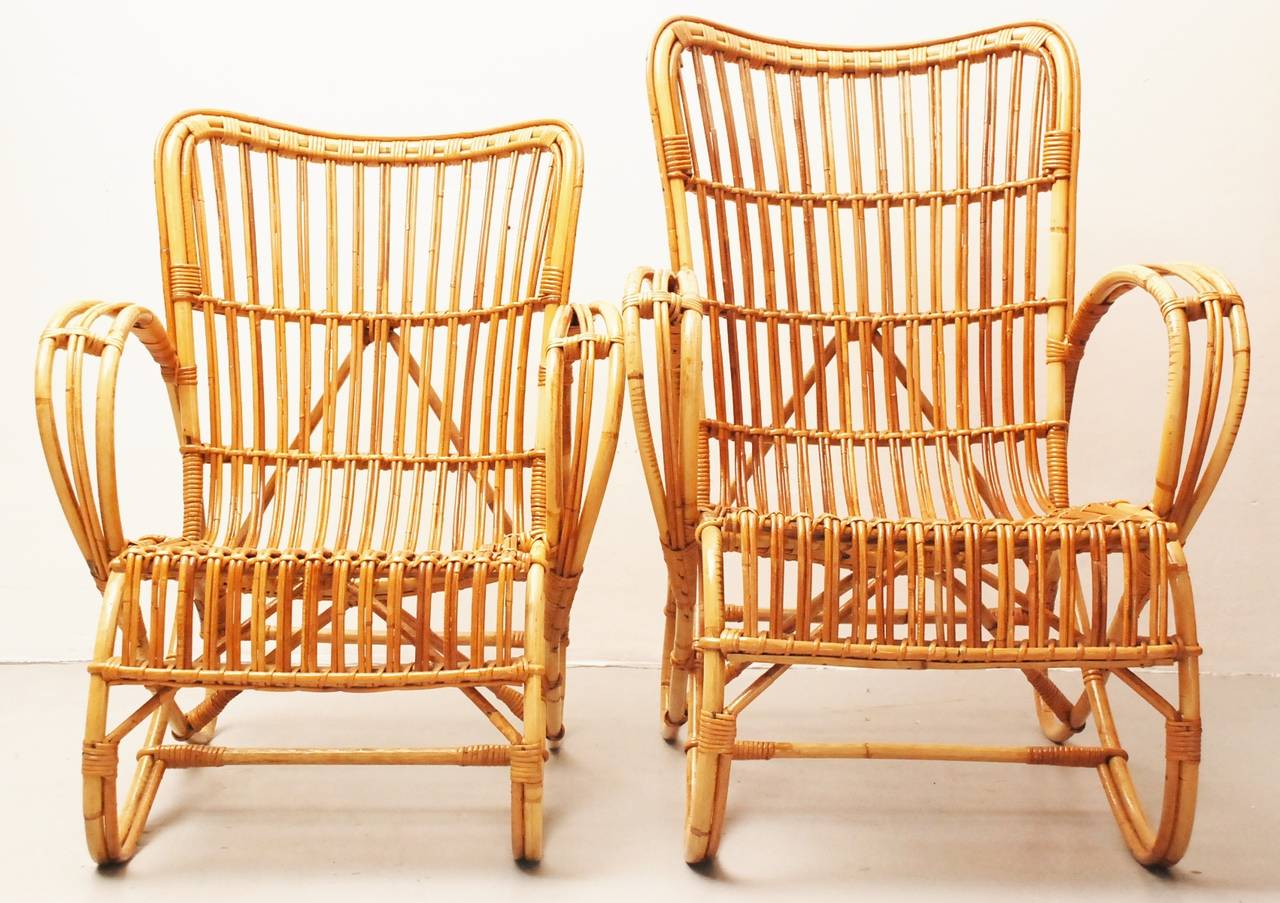 Mid-20th Century Rohe Rattan Club Chairs For Sale