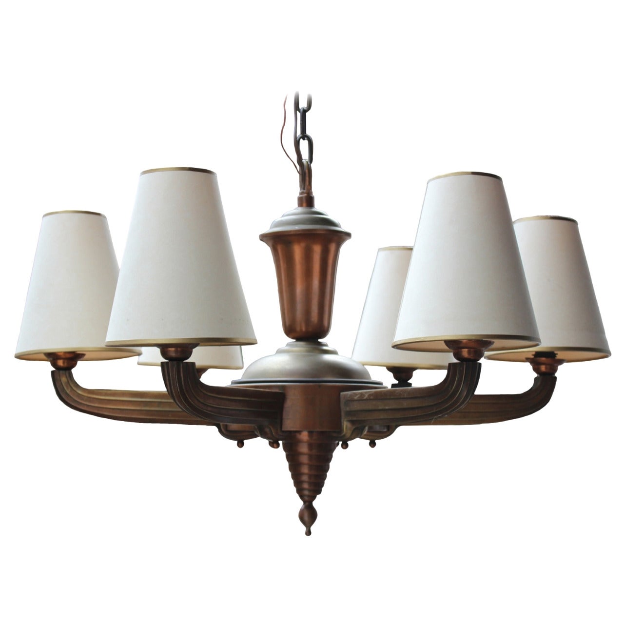 French Art Deco period bronze chandelier For Sale
