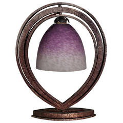 French Art Deco Period Fer Forge and Glass Table Lamp