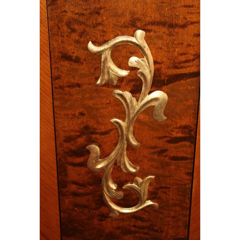 Elm Low Swedish Art Deco Server with Inlays and Gilt Applique For Sale