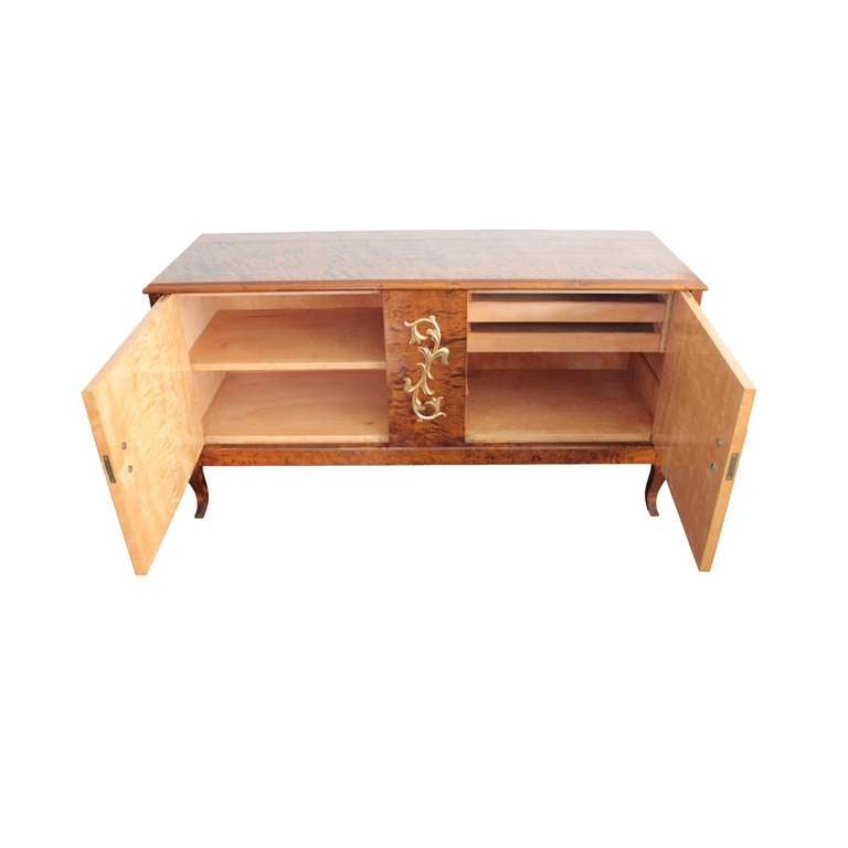 Low Swedish Art Deco Server with Inlays and Gilt Applique In Excellent Condition For Sale In Hudson, NY