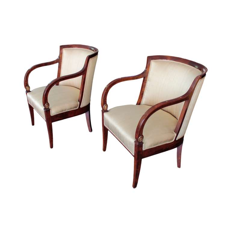 Swedish pair of Neoclassical barrel back arm chairs