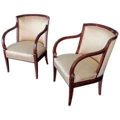 Antique Swedish pair of Neoclassical barrel back arm chairs