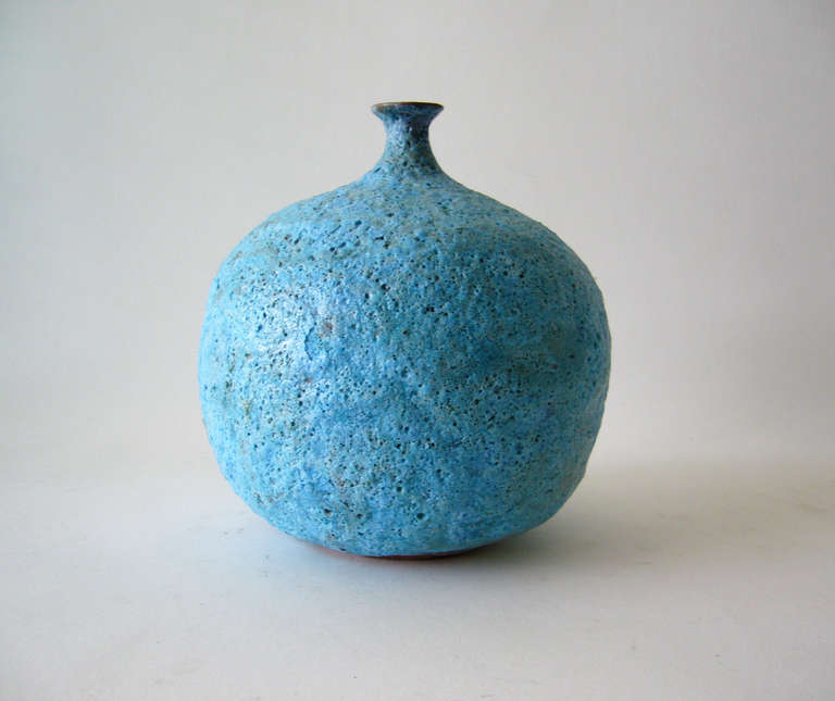 Mid-Century Modern Beatrice Wood Foamy Blue Lava Vase