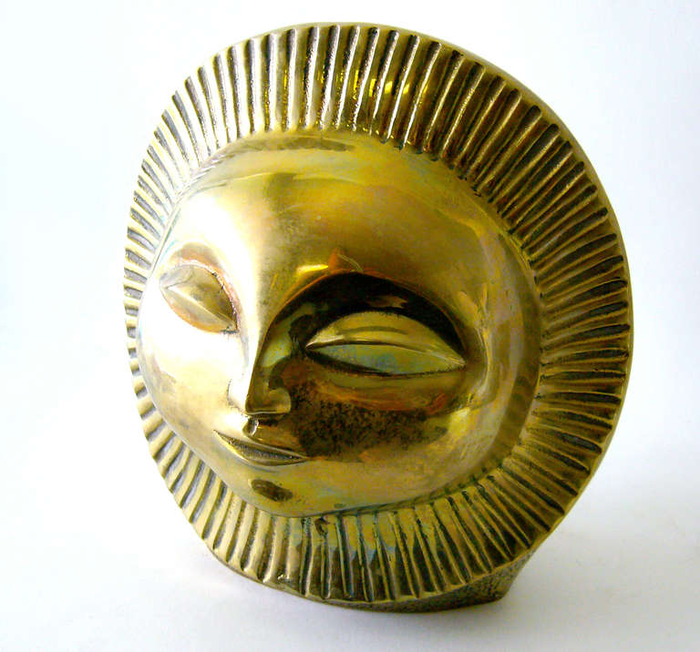 Modern Brass Sunburst Head Sculpture
