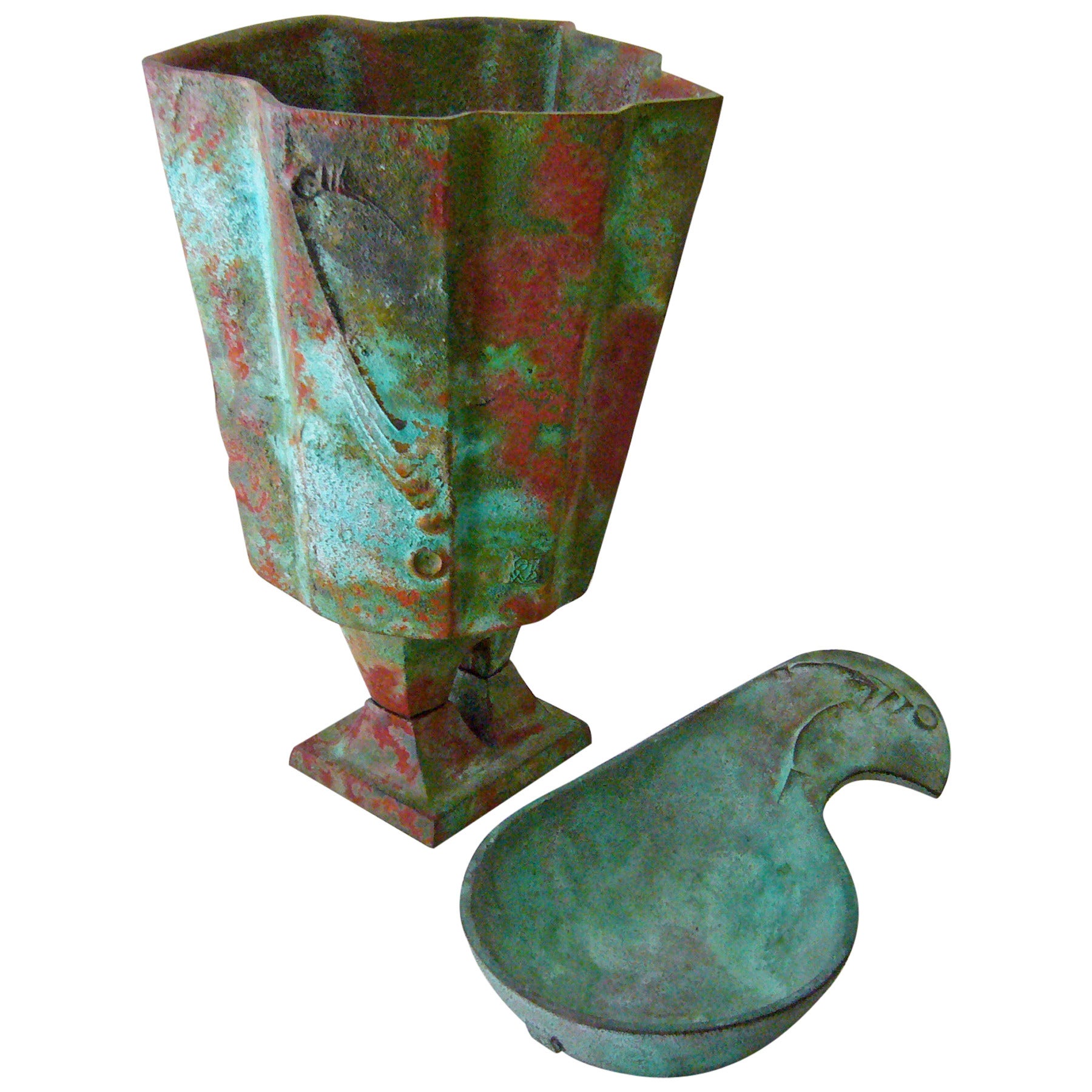 Paolo Soleri Large Modernist Bronze Planter and Bird Bowl