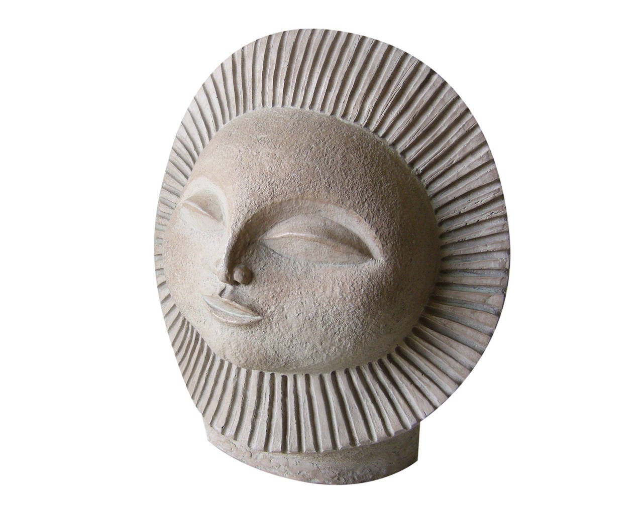 Plaster sun face sculpture designed by Paul Bellardo for Austin, circa 1968. Sculpture measures 13.5