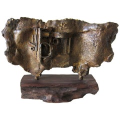 Bronze on Wood Base Abstract Modernist Sculpture by Johnson 