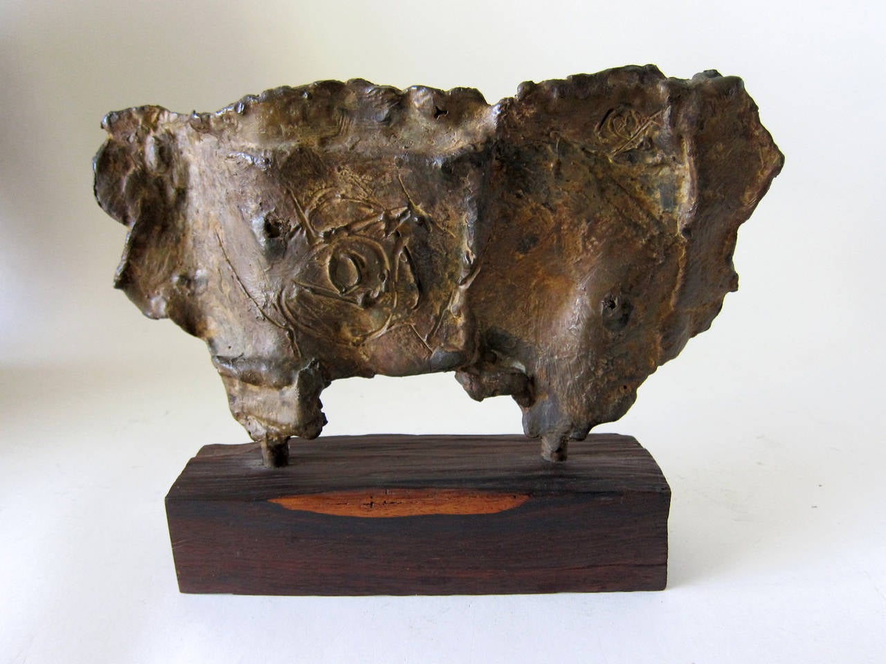 Mid-Century Modern Bronze on Wood Base Abstract Modernist Sculpture by Johnson 