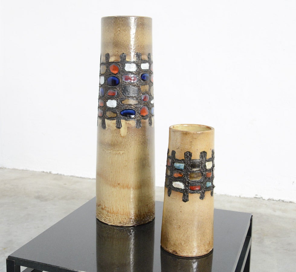 Mid-20th Century Pair of 1960s Ceramic Vases by Perignem