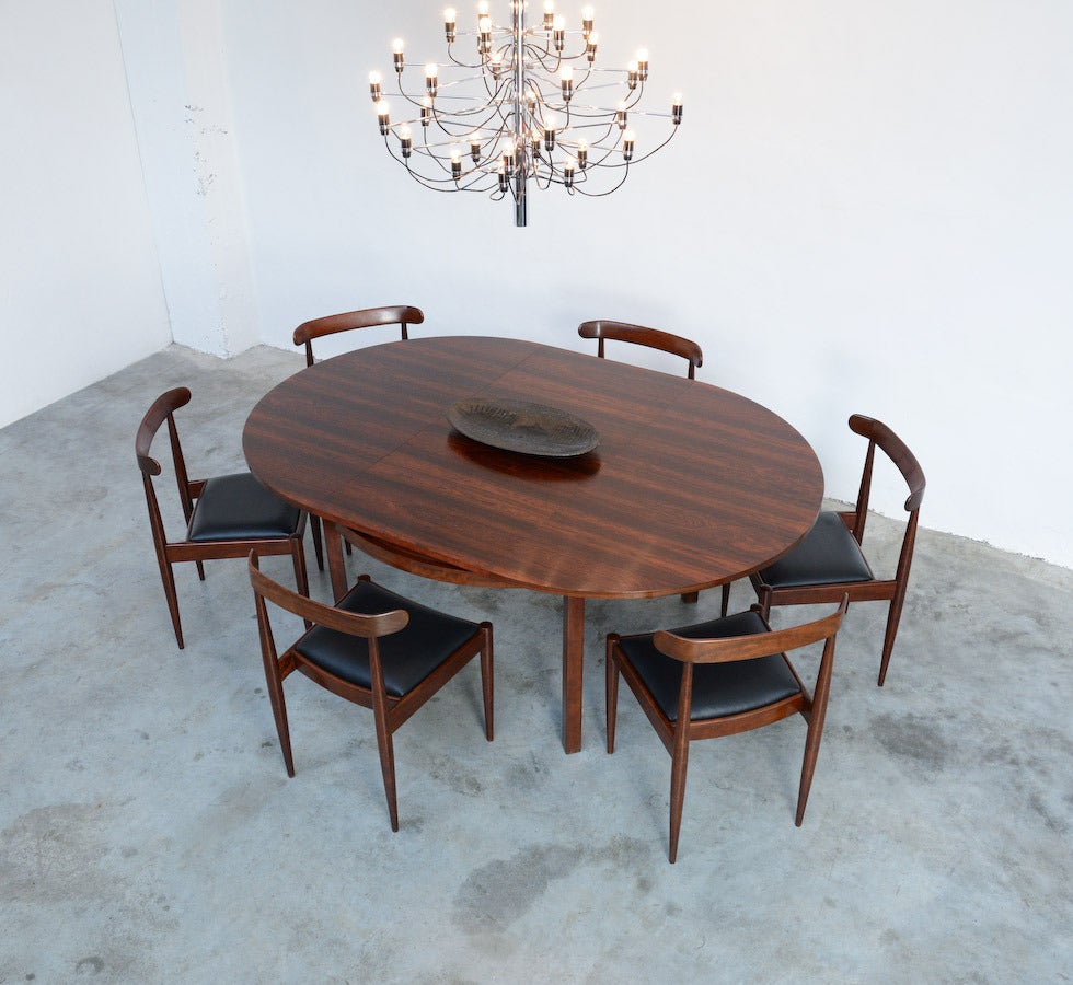 Belgian Round Extendable Rosewood Dining Table by Alfred Hendrickx for Belform
