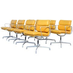 Set of Eight Leather Soft Pad Aluminum Group Chairs by Eames for Herman Miller