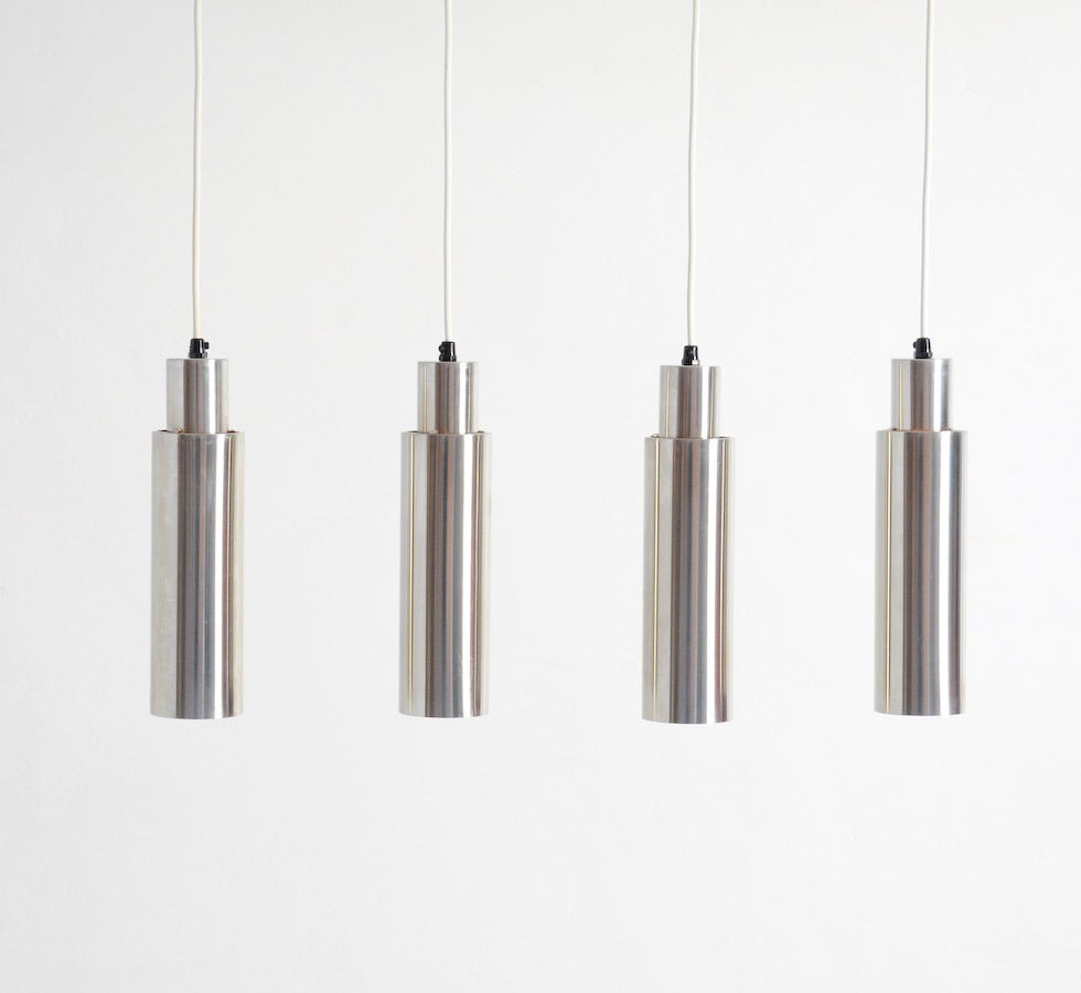 Minimalist Set of Four Minimal Hanging Lamps “Cylinda” inspired by Arne Jacobsen