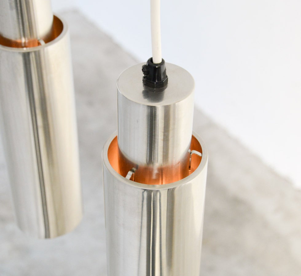 Belgian Set of Four Minimal Hanging Lamps “Cylinda” inspired by Arne Jacobsen