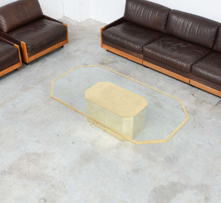 Unique Brass Octagonal Coffee Table with Geometric Motives