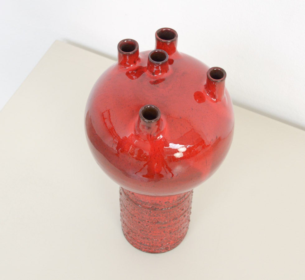 Mid-Century Modern Unique 1960s Deep Red Vase by Keramar, Belgium