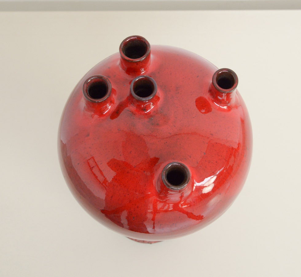 Belgian Unique 1960s Deep Red Vase by Keramar, Belgium