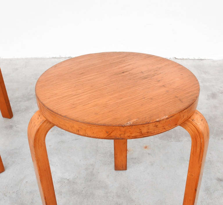 Scandinavian Modern Set of 2 stools 60 by Alvar Aalto for Artek