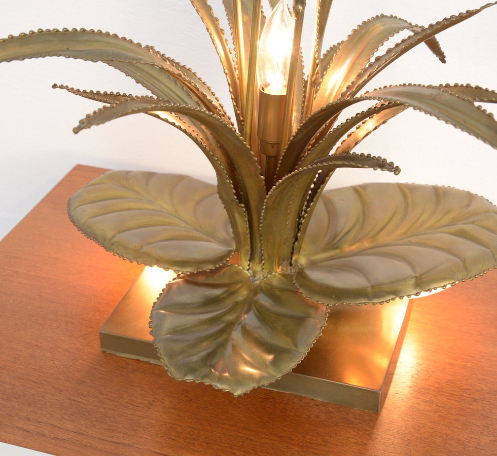 Late 20th Century 1970s Brass Cattail Table Lamp by Maison Jansen