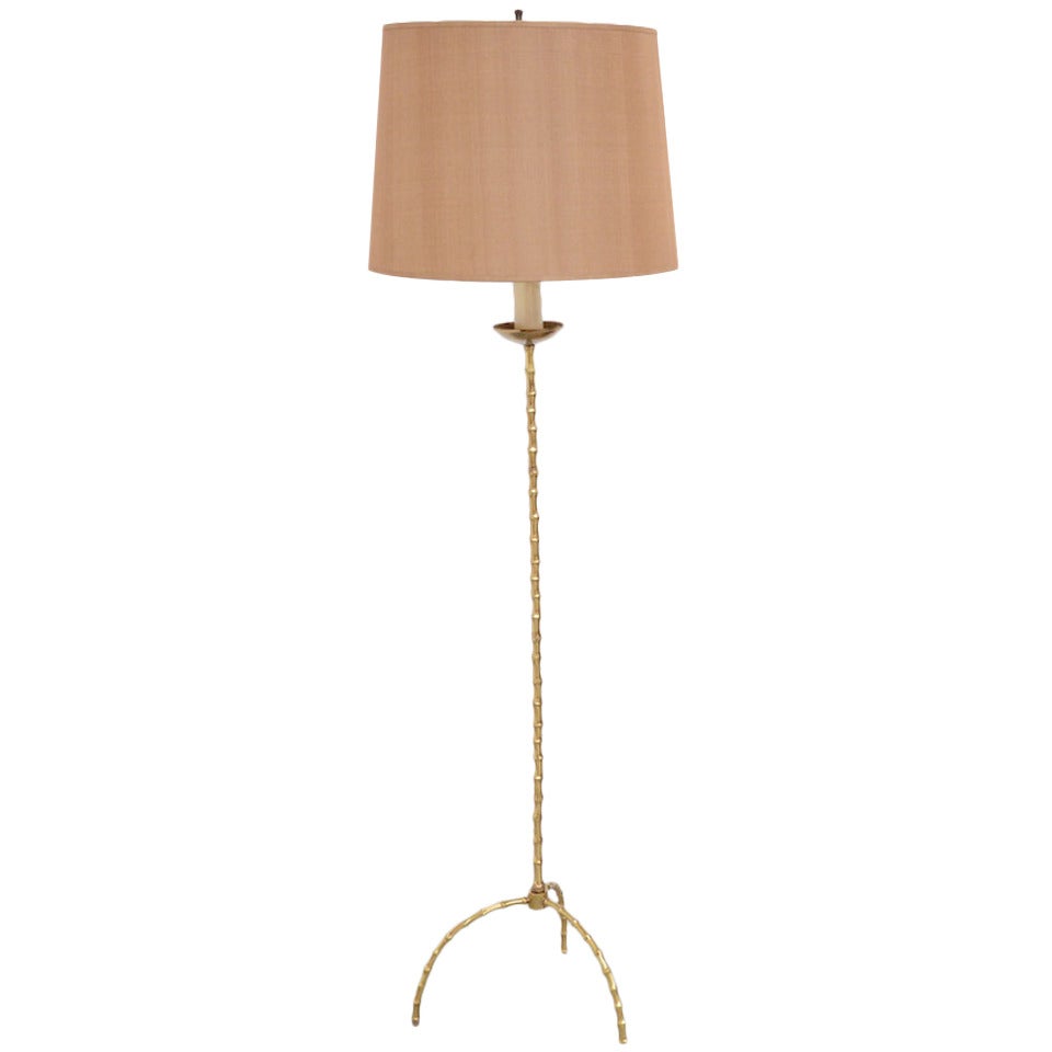 Faux Bamboo Brass Floor Lamp in the style of Maison Bagues