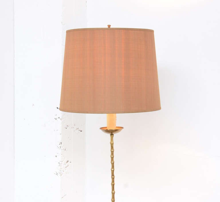 Mid-Century Modern Faux Bamboo Brass Floor Lamp in the style of Maison Bagues